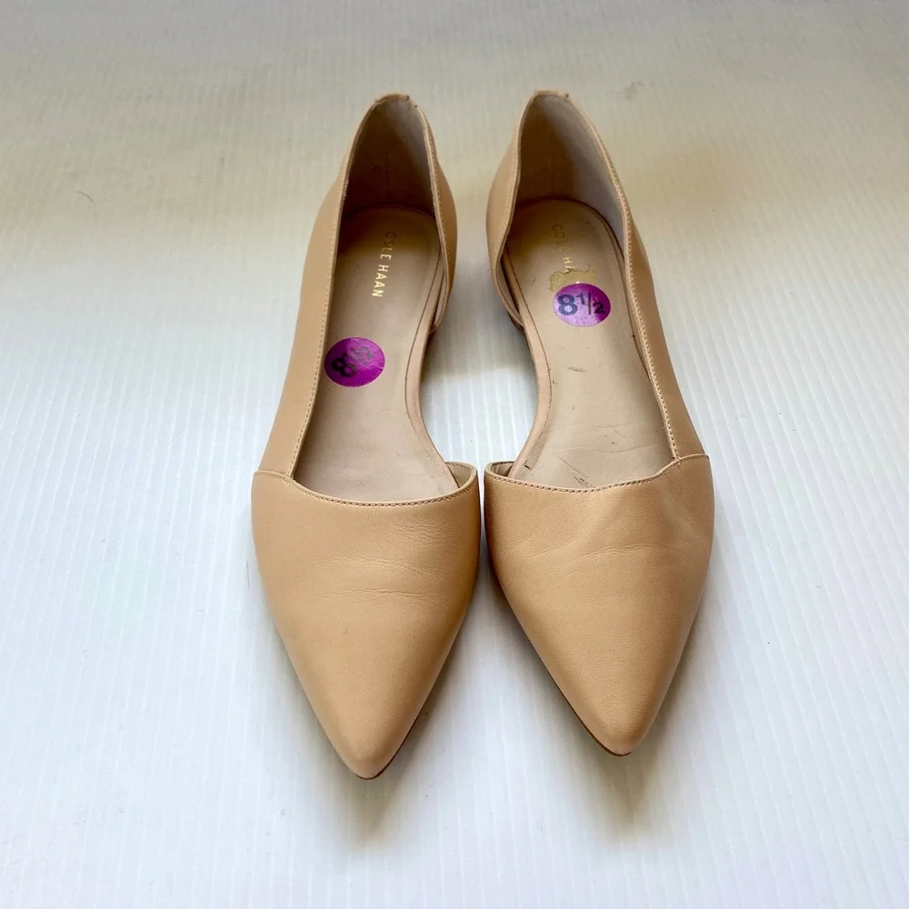 Cole Haan Bambra Skimmer II Nude Tan Leather D'Orsay Pointed Toe Flats Women 8.5
